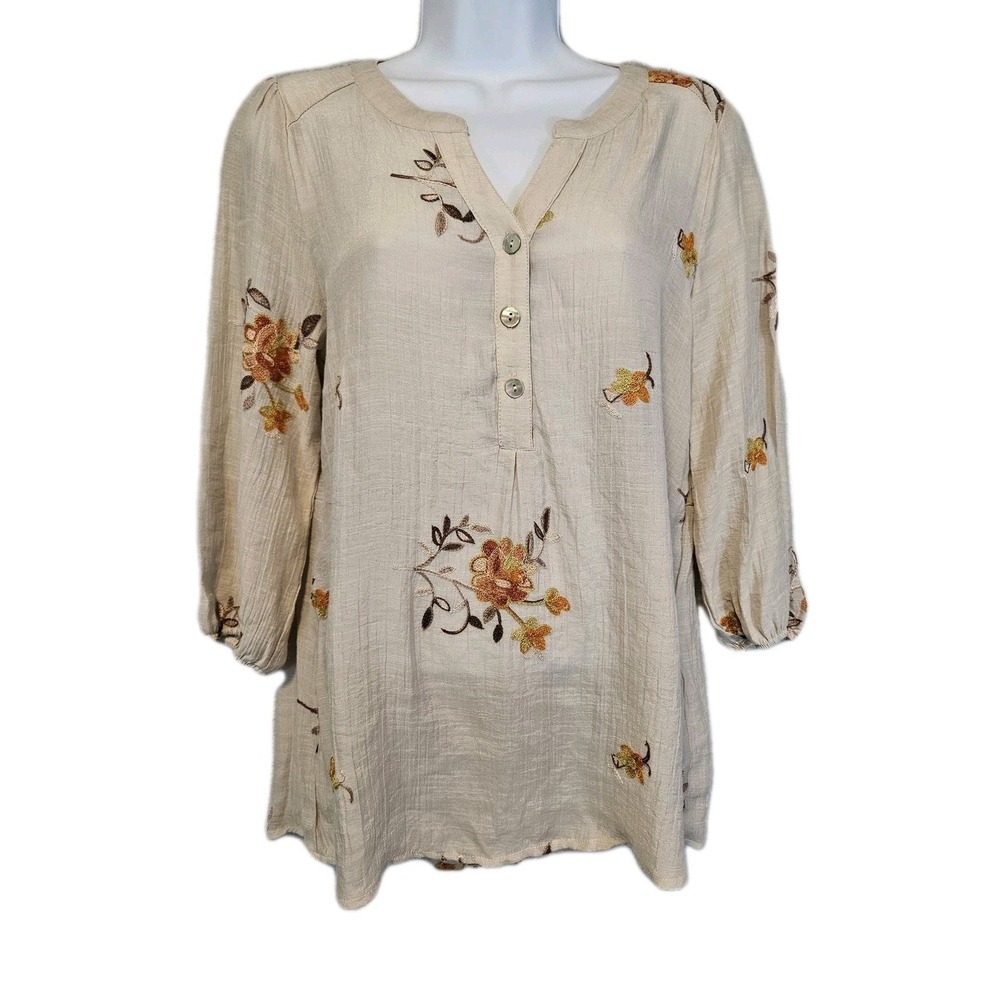 Figueroa & Flower Tunic Top Womens Small Floral Embroidered Boho Peasant Blouse